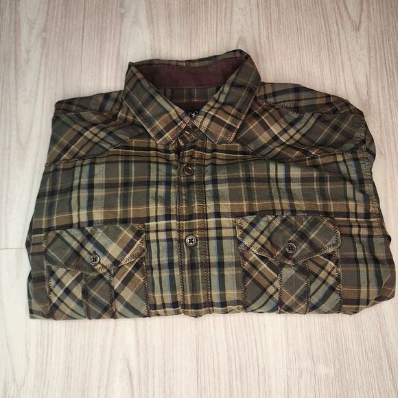 Bugatchi Men's Button Down Shirt Plaid Long‎ Sleeve Medium Green Western - Picture 11 of 11